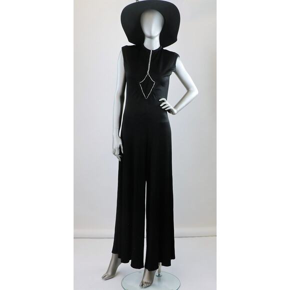 Vintage 1970s Black Jumpsuit with Rhinestone Detailing Large - Picture 7 of 7